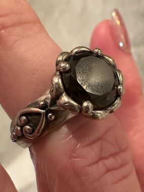 Brighton Sterling Silver Ring with Faceted Black Stone